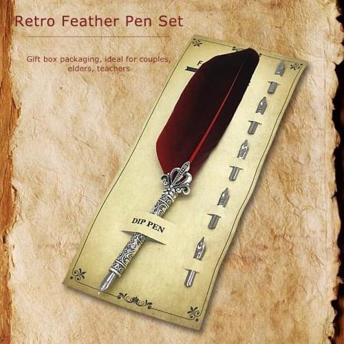 Calligraphy Feather Dip Pens Fountain Pen Retro with 5 Nib Writing Ink Quill Art for School Office Work Ornaments