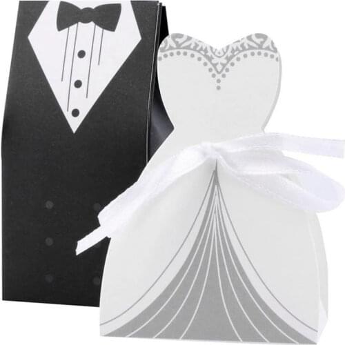 Card Box For Wedding Party Favor Boxes Creative Tuxedo Dress Groom Bridal Candy Gift Bags with Ribbon Party Decorate Supplies