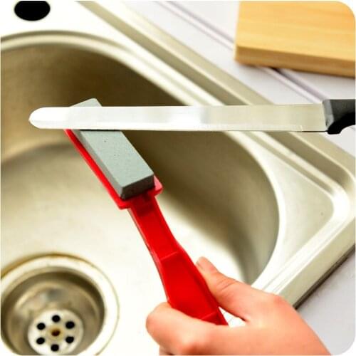 Kitchen Knife Sharpener Stone with Plastic Handle Portable Manual Fast Sharpening Grindstone Tool for Knives Scissors