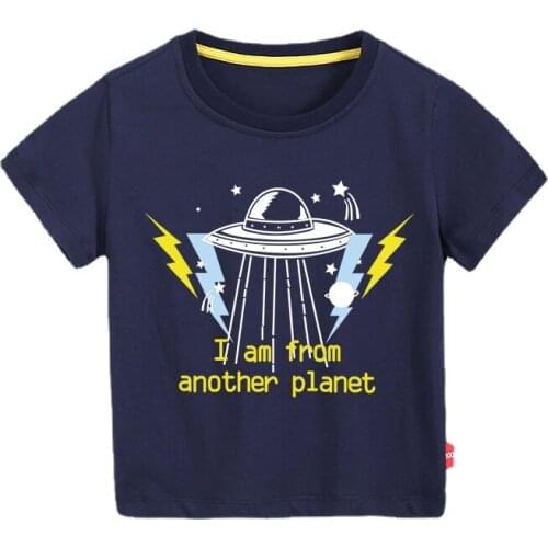 Summer T-shirt for Boys Girls Cartoon Plane UFO Print T Shirt Kids Fashion Short Sleeve Cotton Tops Tees Dropshipping