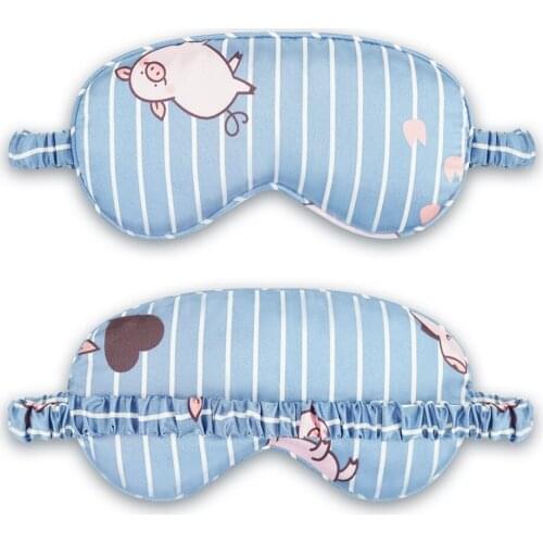 Sleeping Mask Imitated Silk Blue& White Stripe Cartoon Pig Printing Soft Breathable Blindfold Headband Eyepatch Night Mask