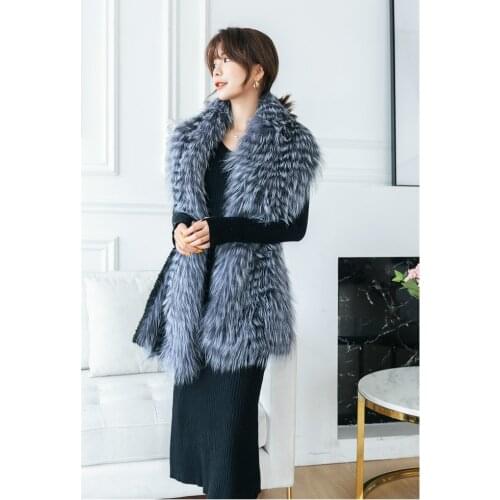 New fur scarf, female fox fur muffler, evening party wrap natural silver fox, female winter super large quality