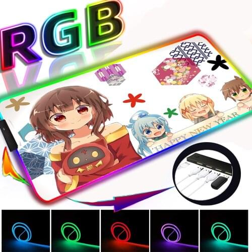 Cute Anime Mouse Pad Rgb Gaming Accessorieslarge Large MousePad LED Light with 4 Ports USB HUB Mouse Keyboard Desk Mat Kawaii