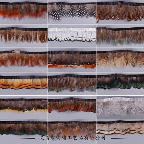 Natural Pheasant Feathers Trims Fringe Ribbon Trim With Satin Ribbon Sewing Crafts Costumes Decorative Plumes