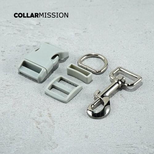 Plastic buckle+Tri-Glid+square keeper+D ring+metal dog clasp/set)4.5 sets of grey 25mm DIY dog leash accessories