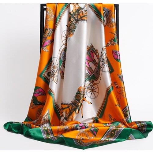 Fashion Shawl Scarves For Women Floral Print Satin Silk Hijab Scarf Female 90x90cm Square Kerchief Shawl Head Scarfs For Ladies