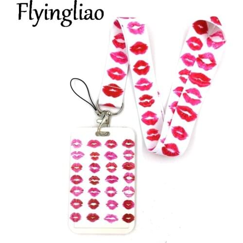 Kiss Lips Funny Anime Lanyard Badge Holder ID Card Lanyards Mobile Phone Rope Key Lanyard Neck Straps Keychain Key Ring Gifts
