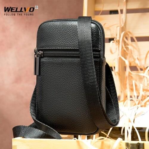 New Mens Cowhide Crossbody Bags Casual Lightweight Cell Phone Bag Genuine Leather Shoulder Bags Waist Pack Small Purse XA792ZC
