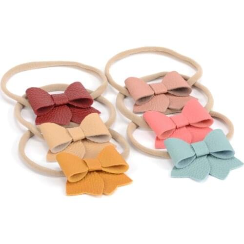 12pcs/lot Bows Baby Headband 2.5 inches Faux Leather Bow Stretchy Hair Accessories for Baby Infant Kids 6 Colors JFNY023