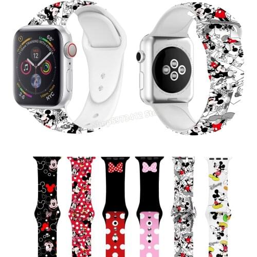 Mickey Minnie Watchband Suitable for Apple Printing Silicone Iwatch Watch Strap for Applewatch Sports Watch Band Bracelet Decor