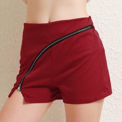 New Shorts Womens Pure Color Personality Diagonal Zipper Split Casual Ladies Slim Shorts Women Clothing 2021 Summer