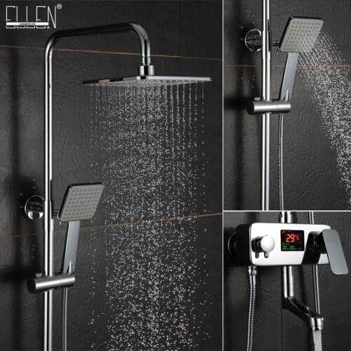 Digital Display LED Shower Faucet Luxury Rain Shower Set Water Powered Digital Display No Need Battery 8 Inch Rain Shower Head