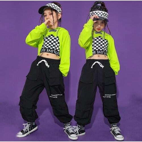 Modern Hip Hop Dance Costumes Girls Tops Green Hoodies Loose Cargo Pants Jazz Street Dancing Outfit Stage Show Costume BL6864