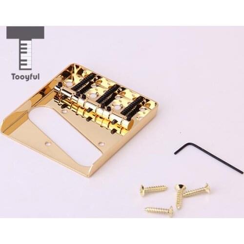 Tooyful New Hot Stainless Steel 3 Compansated Saddle Ashtray Bridges Accessory for Telecaster Electric Acoustic Guitar Golden