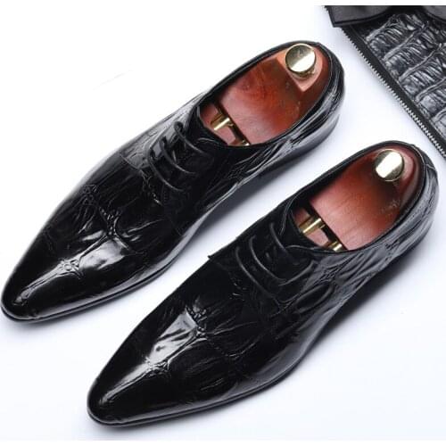 Spring/Autumn Mens Genuine Leather Pointed Toe Black/Red Crocodile pattern Business Office Wedding For Men Flats Shoes