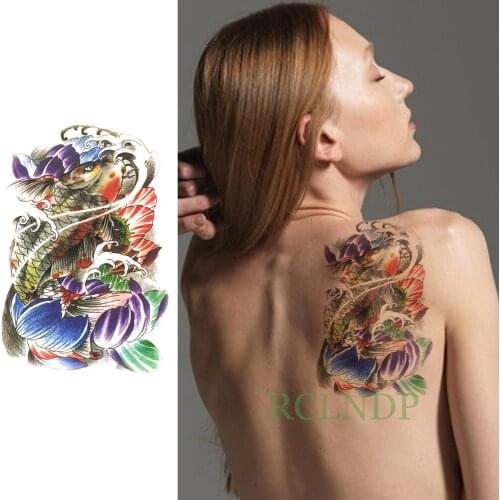 Waterproof Temporary Tattoo Sticker Fish Lotus Fake Tatto Flash Tatoo Back Leg Arm chest foot Large size for Women Men girl