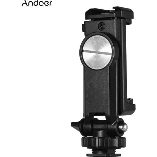 Andoer Rotatable Phone Holder Smartphone Clip Mount Adapter with 1/4 Cold Shoe Mount for Microphone LED Light Vlog Video Making