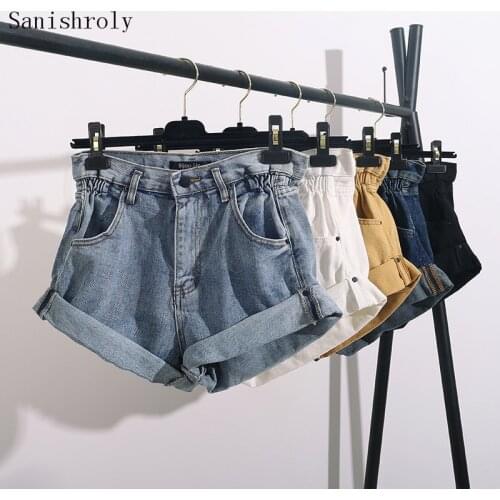 Sanishroly Plus Size 5XL 2021Summer Women High Waist Wide Legged Shorts Curling Denim Shorts Student A-Line Casual Jeans Shorts