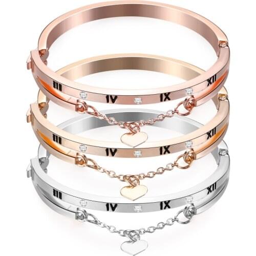 Hot Luxury Heart Dangle Bracelet Rose Gold Stainless Steel Bangles Female Forever Love Brand Charm Fashion Jewelry Accessories