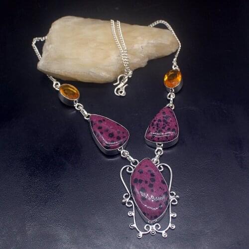 Gemstonefactory Jewelry Big Promotion 925 Silver Natural Dalmatian Jasper Honey Topaz Women Chain Necklace 46cm 202101388