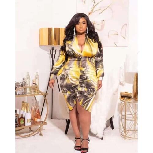 2021 Best Quality Famous Brand Women Dress Longsleeve Print Pleated Large Size