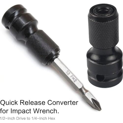 1pc Tungsten Steel Socket Adapter Converter 1/2" Drive To 1/4" Hex Shank Adapter Quick Release Converter Impact Wrench