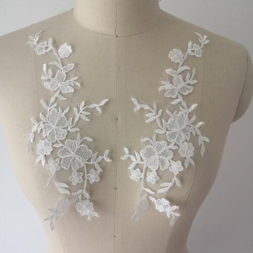 10Pcs 27x11cm Lace Fabric Ivory White Floral Patch Soft Embroidered Wedding Gown Appliques Sew Sticker For Dress DIY Decor