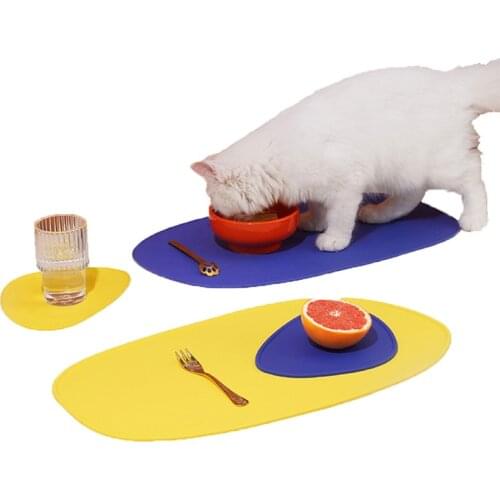 2pcs Waterproof Non-slip Pet Mat for Cat Color Silicone Pet Food Mat Prevent Food and Water OverflowPet Bowl Drinking Water Pad