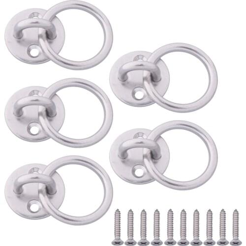 5Pcs 304 Stainless Steel M5 Round Sail Shade Pad Eye Plate U-shaped Hook Ring Welded with Screws