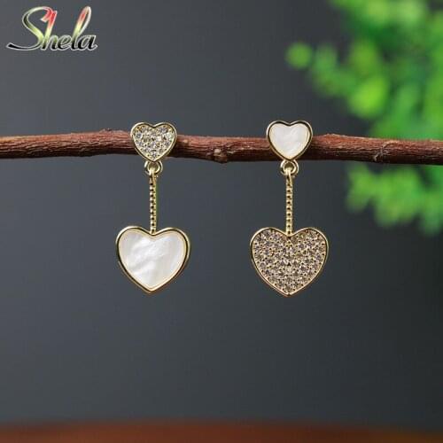Asymmetric Earrings Heart Korean Fashion Jewelry For Women Brincos Dangle Pendant Natural Shell Wholesale S925 Pin