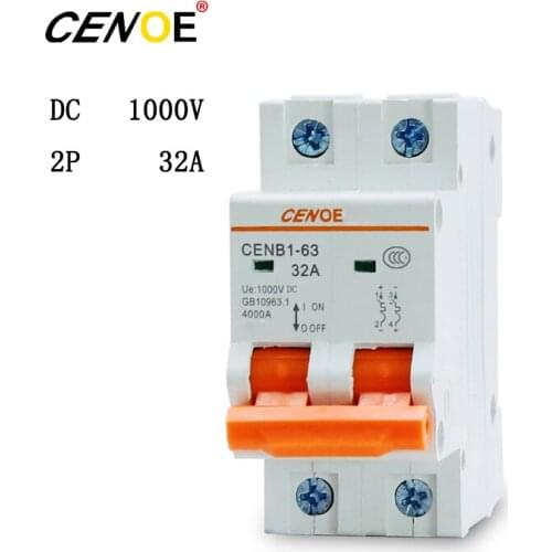 Free shipping 2P 1000V 32A dc solar breaker high quality dc breaker solar for global solar photovoltaic power generation