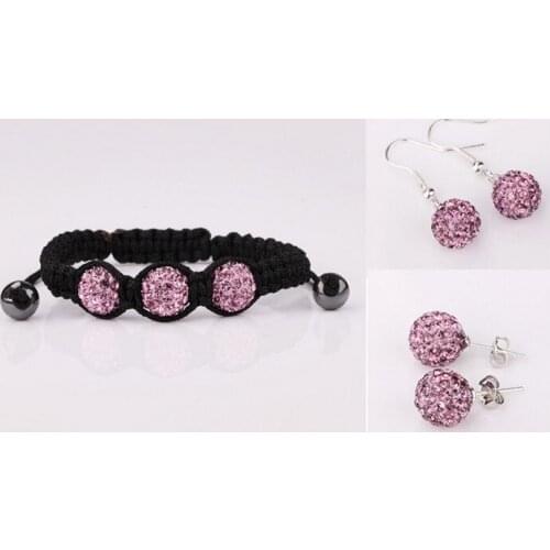 Large Discount Jewelry!Free Shipping!10mm Micro Pave Disco Ball crystal Set.Bracelets+Earring HHF Fasion Wholesale