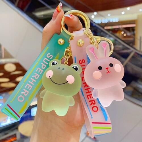 Cartoon Crystal Bear Key Chain Transparent Keyfob Cute Frog Animal Keyring Backpack Pendant Couple Women Men Gift Car Keychain