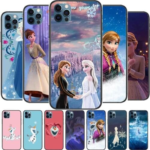 Elsa and Anna Frozen Disney Anime Phone Cases cover For iphone 11 Pro Max case 12 8 7 6 S XR PLUS X XS SE 2020 mini black cell
