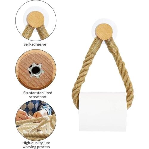 Toilet Roll Holder Retro Kitchen Wall Mounted Roll Paper Jute Rope Holder Rack Bathroom Decoration Roll Paper Jute Rope Holder
