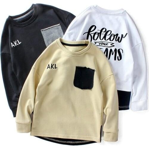 Kids Sweatshirt Boys Children Round Neck Long Sleeve Sweater Toddlers Pullover Youth Casual Cotton Clothes with Pocket