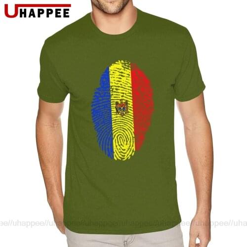 Design Moldova Flag Fingerprint T-Shirt Mens Bespoke Short Sleeve Red Crew Tees Shirt