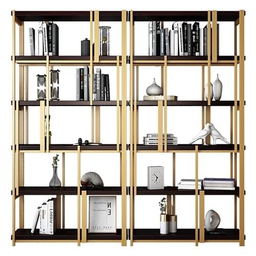 European bookshelf floor metal high-end hotel shelf storage iron frame Nordic bookshelf partition wall shelf