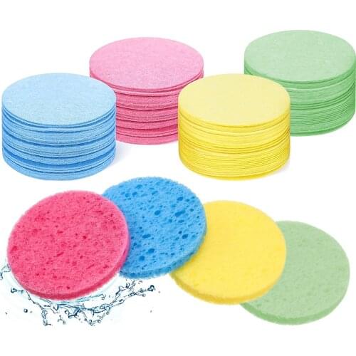 Plant Fibre Sponge Face Wash Cleansing Pad Cellulose Reusable/Disposable Round Beauty Makeup Remover Skin Care Tools Set 4 Color