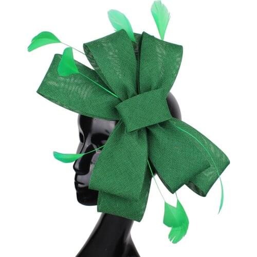 Imitation Sinamay Wedding Mesh Fascinator For Ladies Headwear Party Women Bridal Hair Accessories Bow Hair Clip Fancy Feather