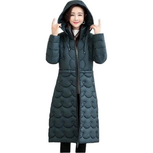 Korean Fashion Light And Thin Coats Women Winter 2021 New Long Style Over The Knee Plus Size Slim Hooded Feminine Coat