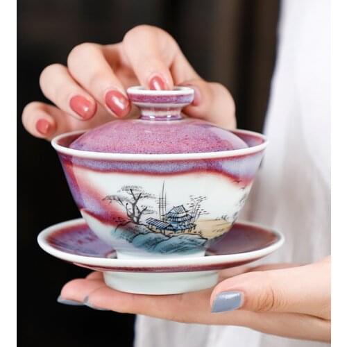 Creative Gaiwan 140ml Ceramic Tea Bowl Jingdezhen Vintage Tea Tureen Master Cup Handmade Teaware Drinkware Drinkware Kung Fu Tea