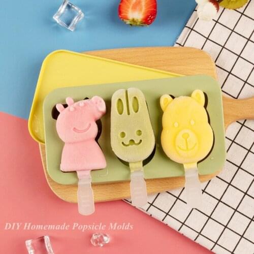 Kitchen Tools Ice Cube Cartoon Reusable Popsicle Molds DIY Homemade Silicone Ice Cream Makers Dessert Freezer Mould with Sticks