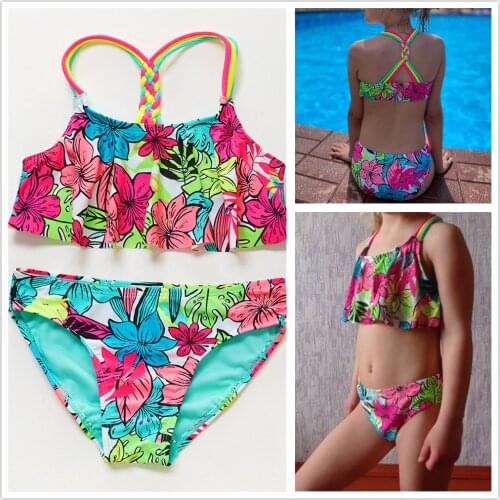 4-18Y Girls Swimwear Teenager Kids Bikini set Tropical floral Children Swimwear Girls Swimming outfits High quality Beachwear
