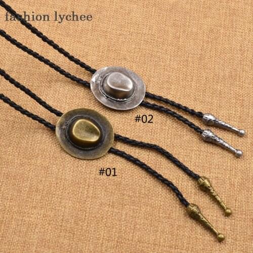 Fashion lychee Vintage Indian Cap Shape Sythentic Leather Belt Bolo Necktie Necklace Western Cowboy Bola Tie Men Jewley Gift