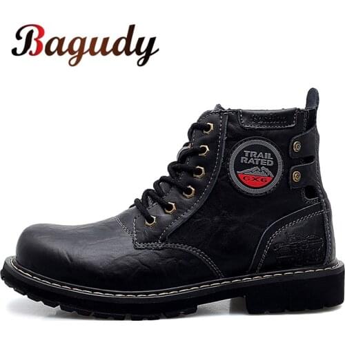 Brand Autumn Winter Men Genuine Leather Boots Fashion Motorcycle Boots Men Cow Leather Ankle Boots Outdoor Working Snow Boots 46