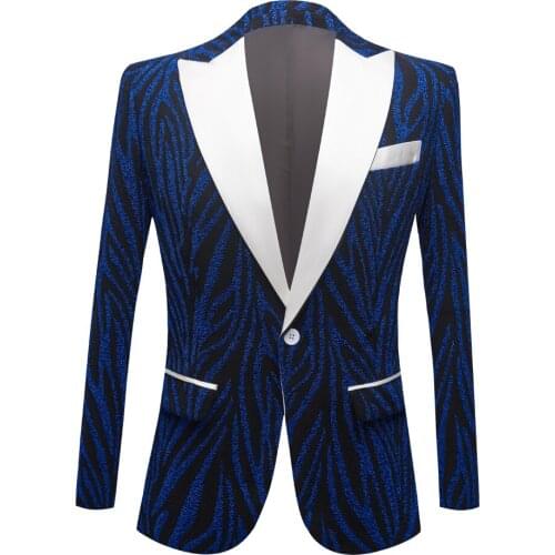 Mens Blue zebra print suit coat Tuxedos Shawl Lapel Men Wedding Suits High Men Blazer Fashion Slim Fit Men Plus Size Business