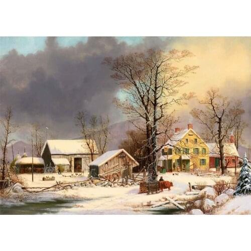 Winter in the Country Scenery Needlework Art 14CT Canvas Unprinted Handmade Embroidery Cross Stitch Kits DIY Home Decor