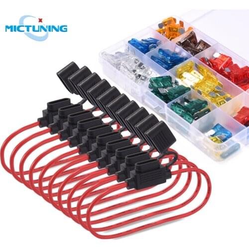 MICTUNING Car Truck 120pcs Blade Fuses Standard Fuse Assortment kit Universal with 10pcs 14 AWG Inline Fuse Holder & Fuse Puller