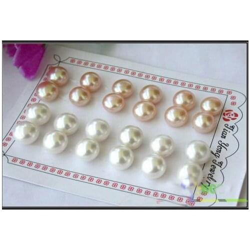 New Favorite Pearl Earring 12pairs 12mm White Pink Real Freshwater Pearl Silver Stud Earring Fine Jewelry Charming Lady Gift